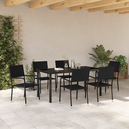 Garden Dining Set with Cushion 7 pcs Black Poly Rattan