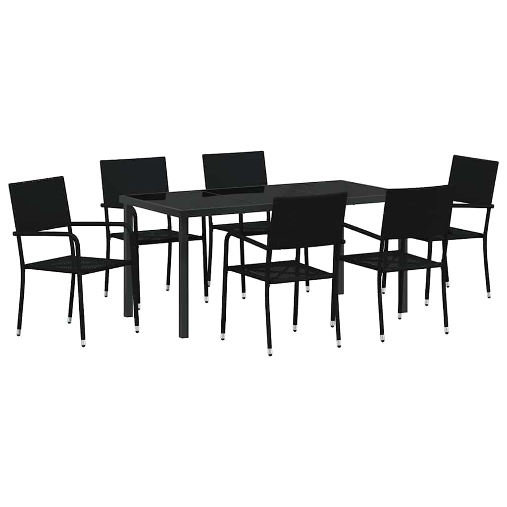 Garden Dining Set with Cushion 7 pcs Black Poly Rattan