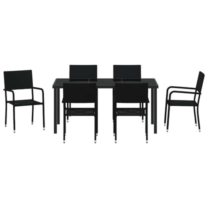 Garden Dining Set with Cushion 7 pcs Black Poly Rattan