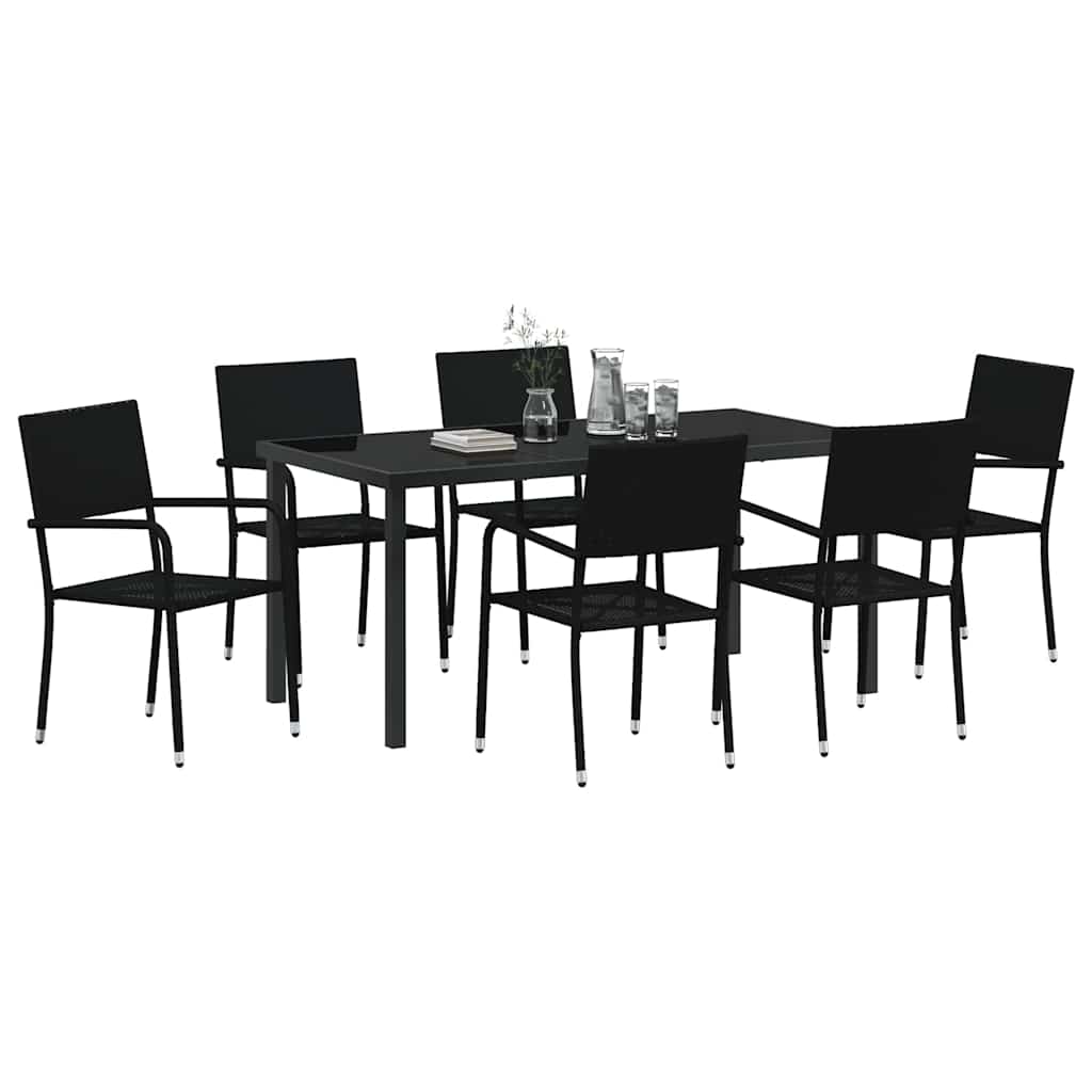 Garden Dining Set with Cushion 7 pcs Black Poly Rattan