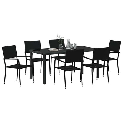 Garden Dining Set with Cushion 7 pcs Black Poly Rattan