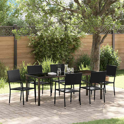 Garden Dining Set with Cushion 7 pcs Black Poly Rattan