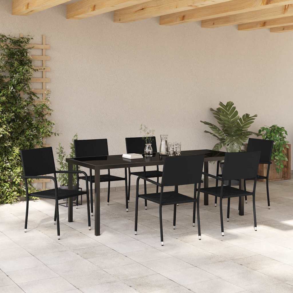 Garden Dining Set with Cushion 7 pcs Black Poly Rattan