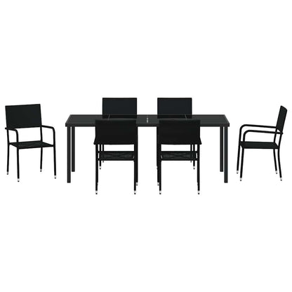 Garden Dining Set with Cushion 7 pcs Black Poly Rattan