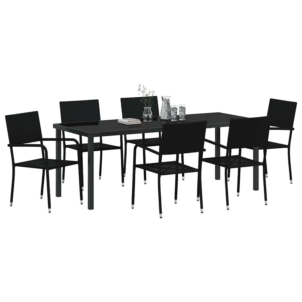 Garden Dining Set with Cushion 7 pcs Black Poly Rattan