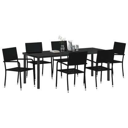 Garden Dining Set with Cushion 7 pcs Black Poly Rattan