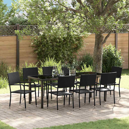 Garden Dining Set with Cushion 9 pcs Black Poly Rattan