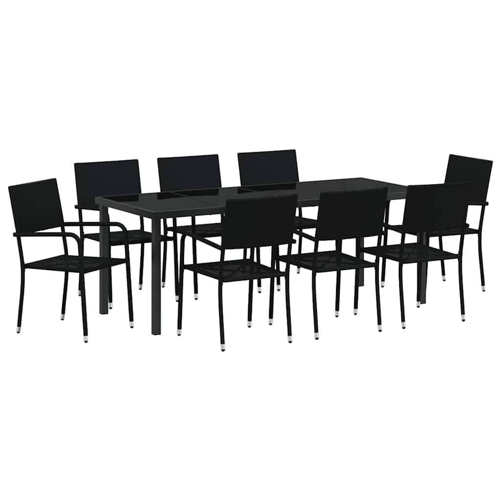 Garden Dining Set with Cushion 9 pcs Black Poly Rattan