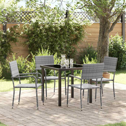 Garden Dining Set 5 pcs Grey Poly Rattan