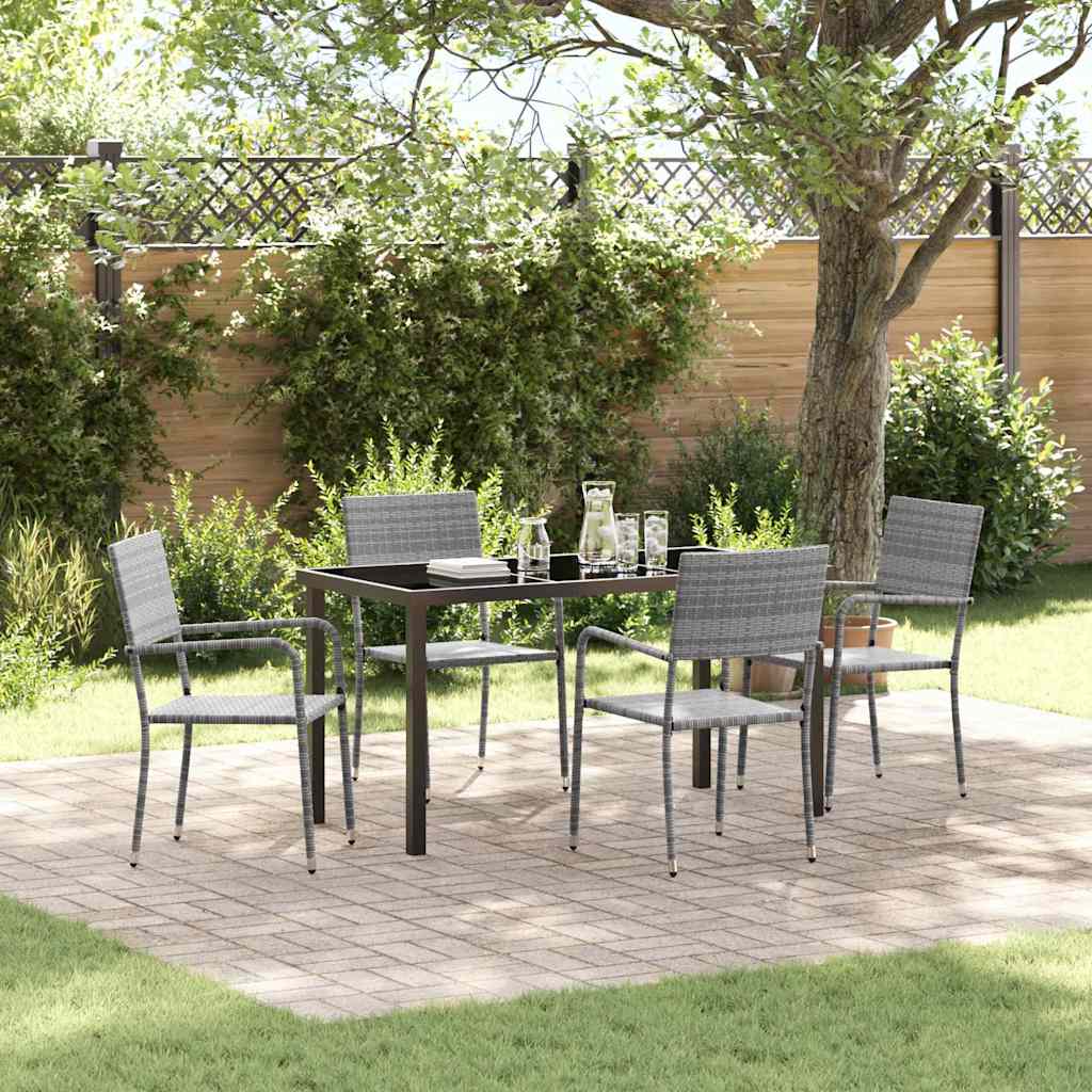 Garden Dining Set with Cushion 5 pcs Grey Poly Rattan