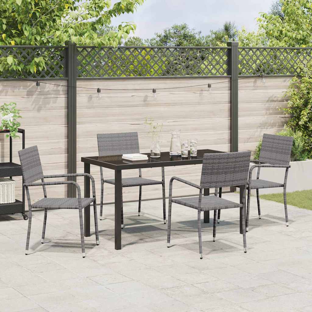 Garden Dining Set with Cushion 5 pcs Grey Poly Rattan
