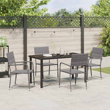 Garden Dining Set with Cushion 5 pcs Grey Poly Rattan