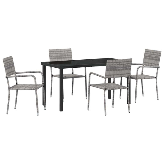 Garden Dining Set with Cushion 5 pcs Grey Poly Rattan