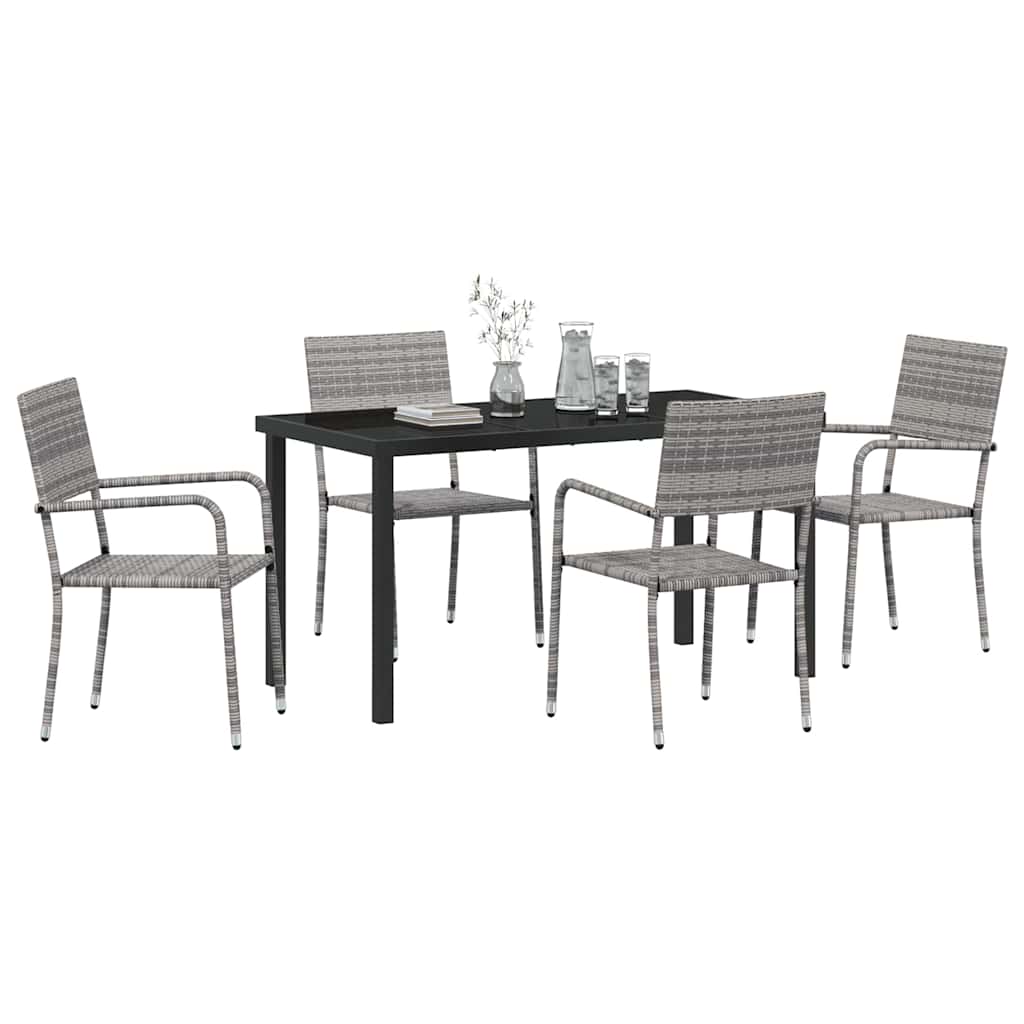Garden Dining Set with Cushion 5 pcs Grey Poly Rattan