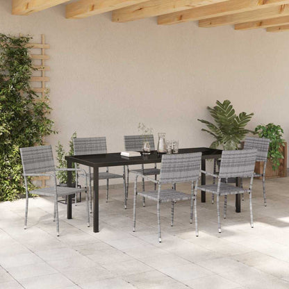 Garden Dining Set with Cushion 7 pcs Grey Poly Rattan