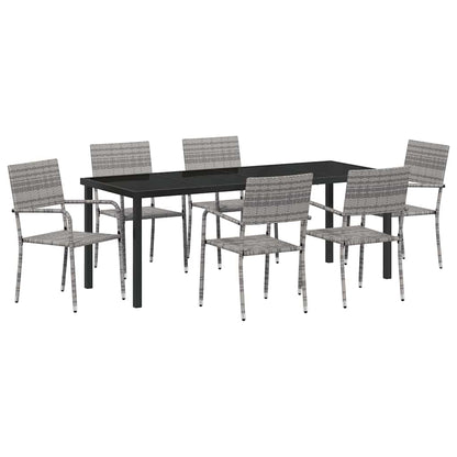 Garden Dining Set with Cushion 7 pcs Grey Poly Rattan