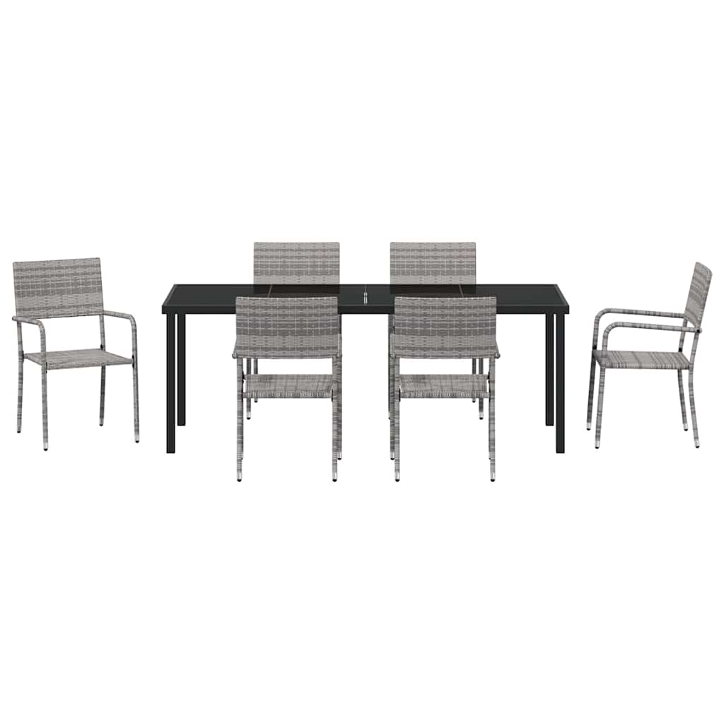 Garden Dining Set with Cushion 7 pcs Grey Poly Rattan