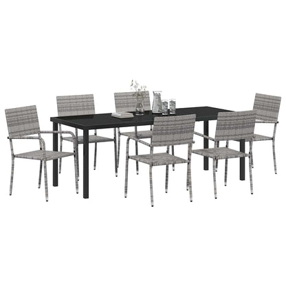 Garden Dining Set with Cushion 7 pcs Grey Poly Rattan