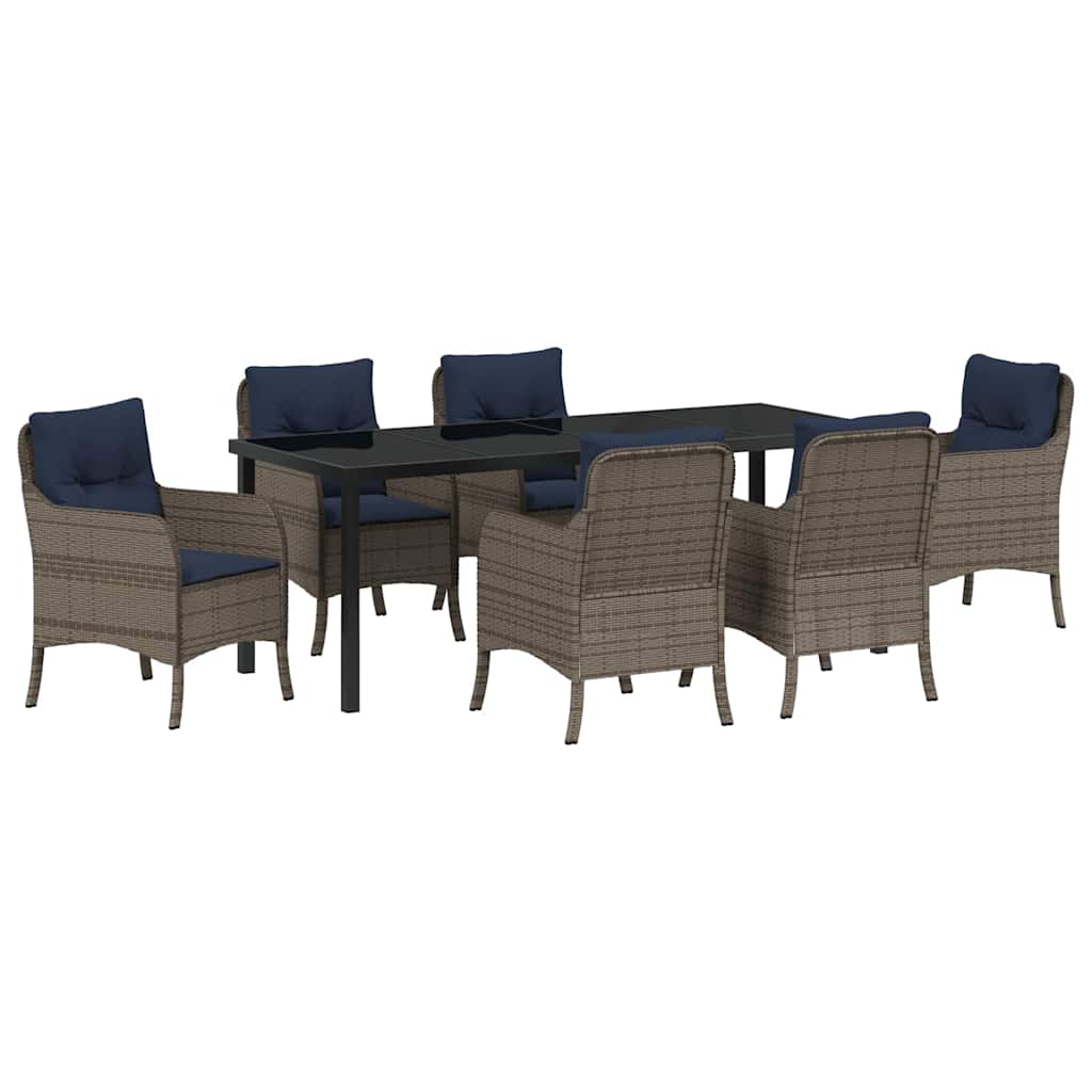 Garden Dining Set with Cushion 7 pcs Grey Poly Rattan