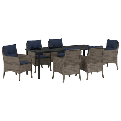 Garden Dining Set with Cushion 7 pcs Grey Poly Rattan