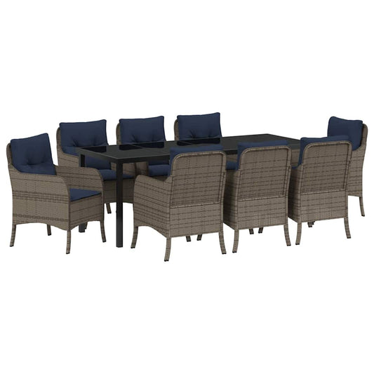 Garden Dining Set with Cushion 9 pcs Grey Poly Rattan