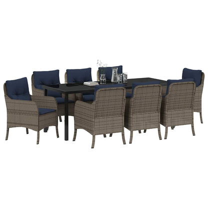 Garden Dining Set with Cushion 9 pcs Grey Poly Rattan