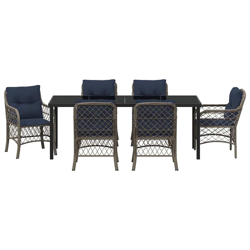 Garden Dining Set with Cushion 7 pcs Grey and Black Rattan