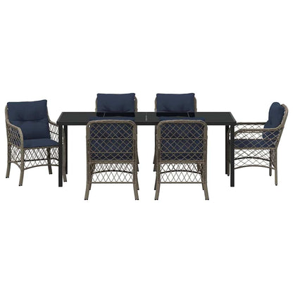 Garden Dining Set with Cushion 7 pcs Grey and Black Rattan