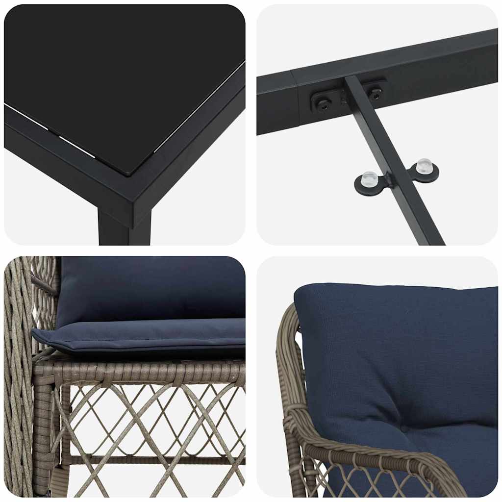 Garden Dining Set with Cushion 9 pcs Grey and Black Rattan