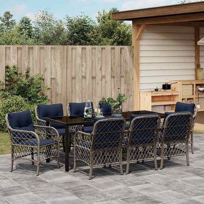 Garden Dining Set with Cushion 9 pcs Grey and Black Rattan