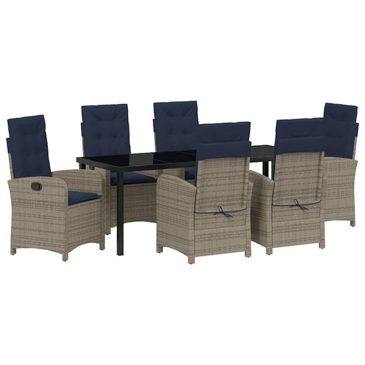 Garden Dining Set with Cushion 7 pcs Grey Poly Rattan
