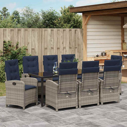 Garden Dining Set with Cushion 9 pcs Grey Poly Rattan