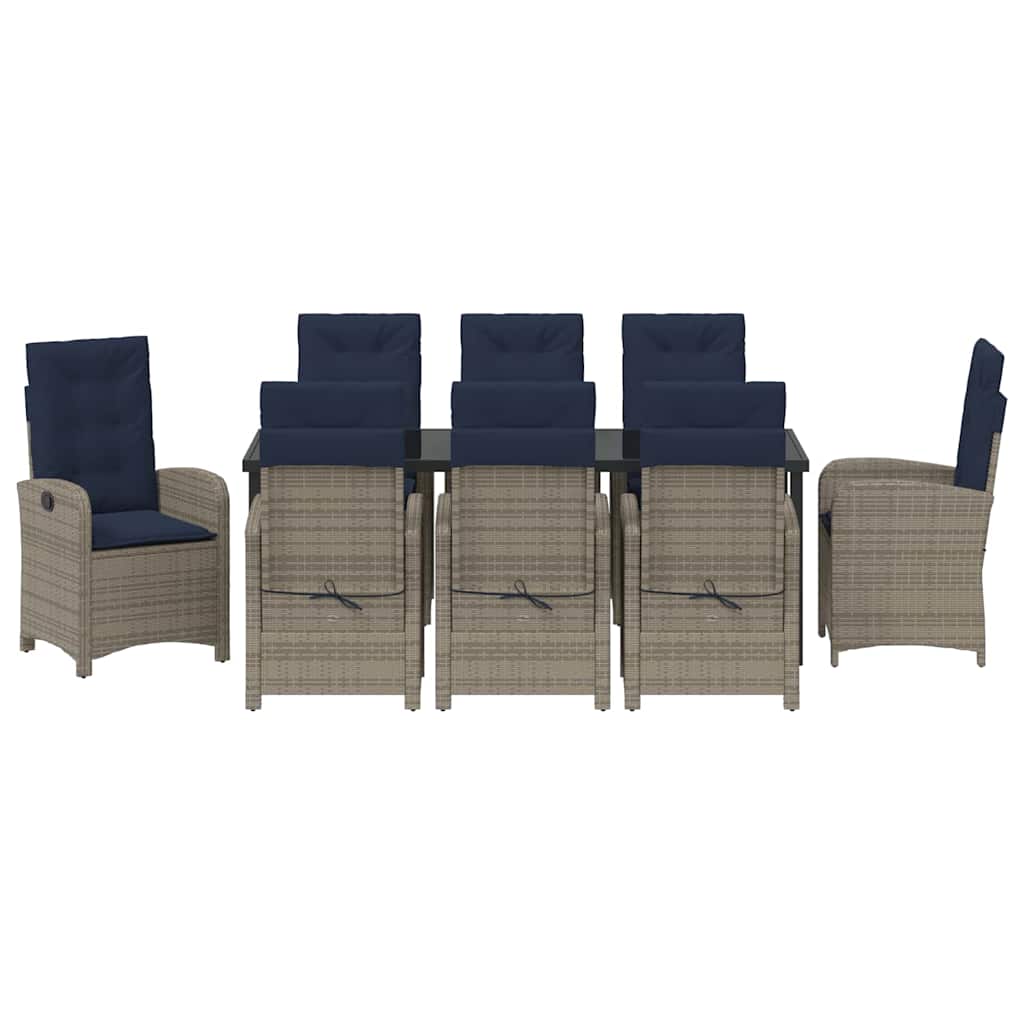 Garden Dining Set with Cushion 9 pcs Grey Poly Rattan