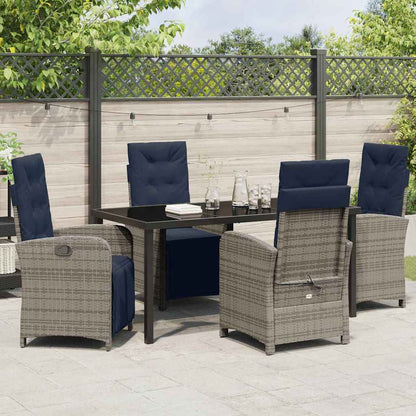 Garden Dining Set with Cushion 5 pcs Grey Poly Rattan