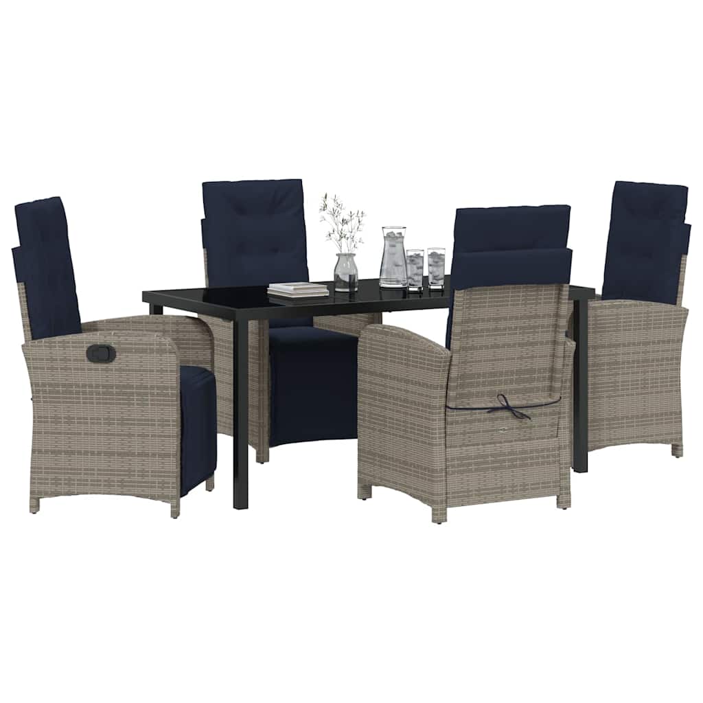 Garden Dining Set with Cushion 5 pcs Grey Poly Rattan