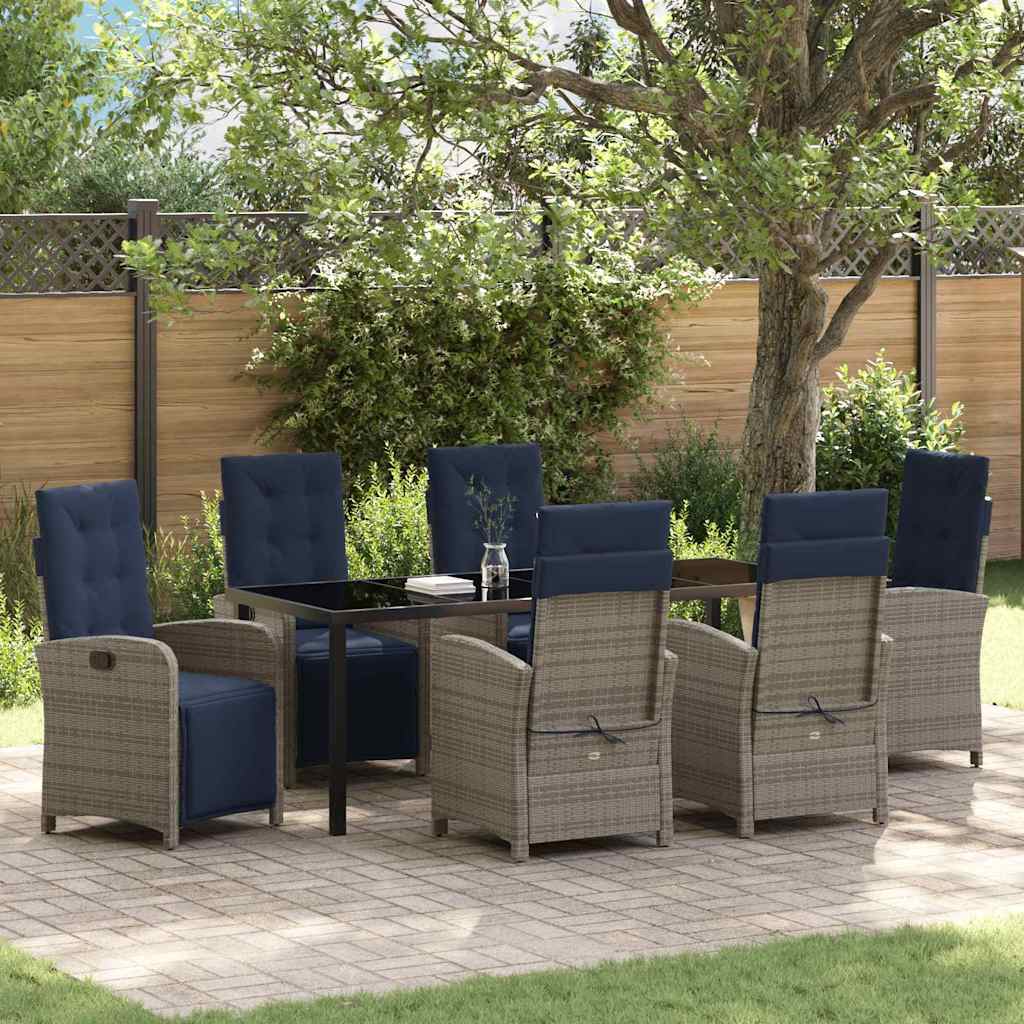 Garden Dining Set with Cushion 7 pcs Grey Poly Rattan