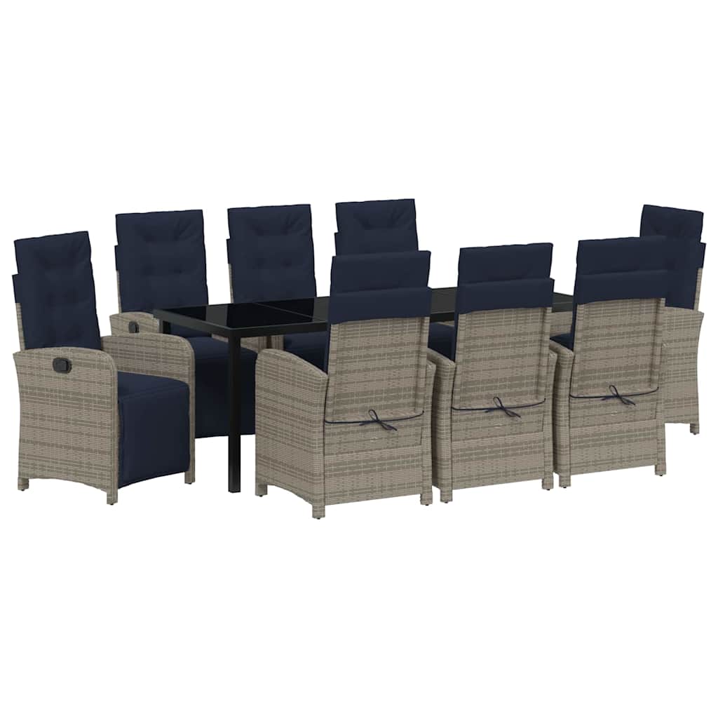 Garden Dining Set with Cushion 9 pcs Grey Poly Rattan