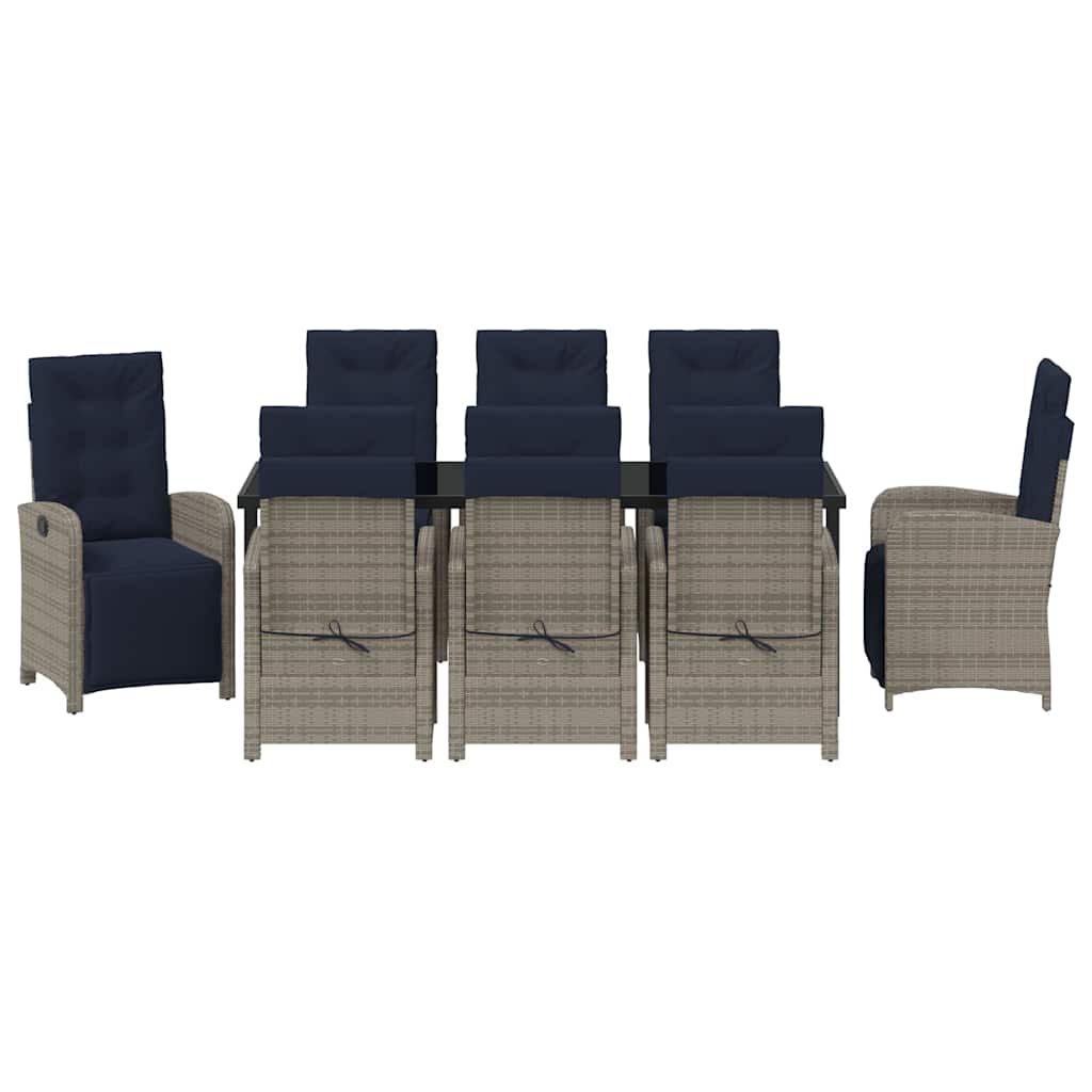 Garden Dining Set with Cushion 9 pcs Grey Poly Rattan