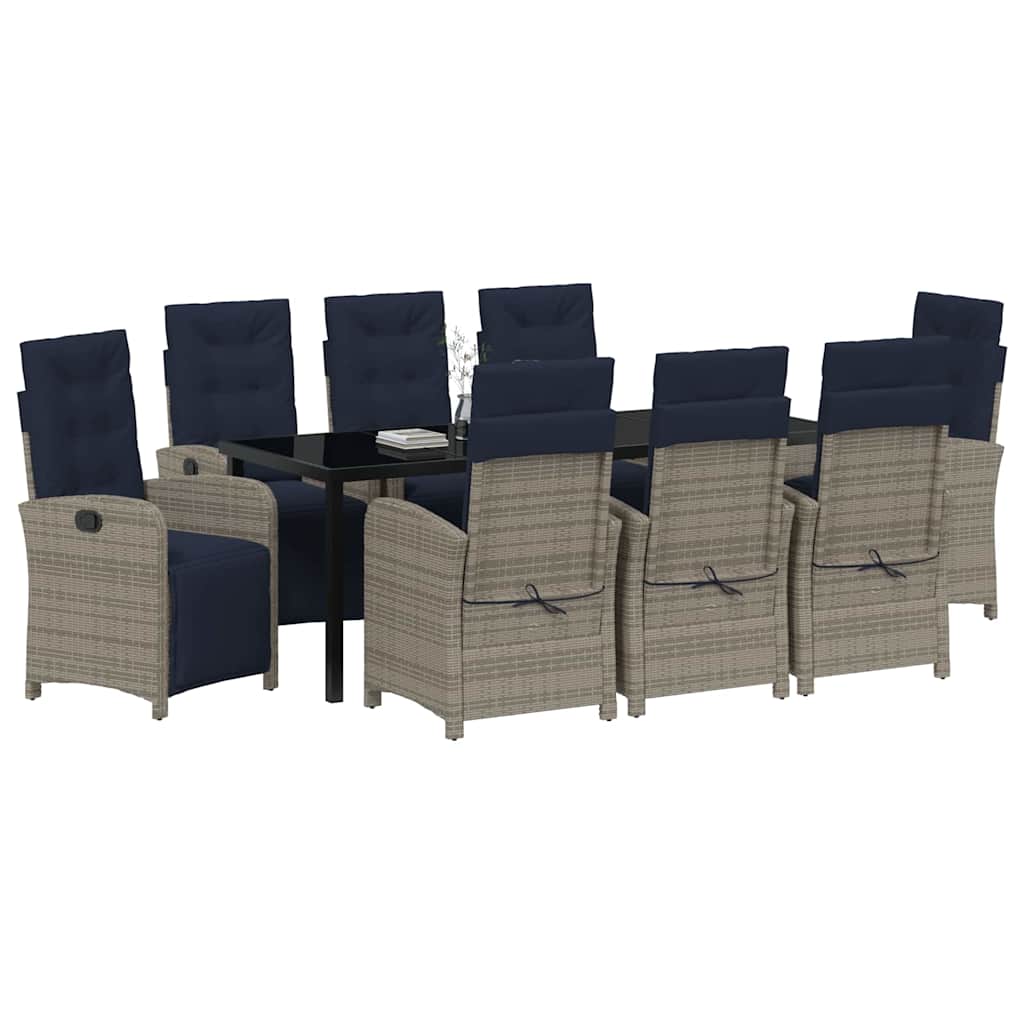Garden Dining Set with Cushion 9 pcs Grey Poly Rattan