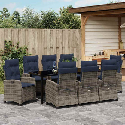 Garden Dining Set with Cushion 9 pcs Grey Poly Rattan