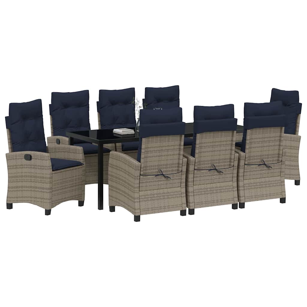 Garden Dining Set with Cushion 9 pcs Grey Poly Rattan