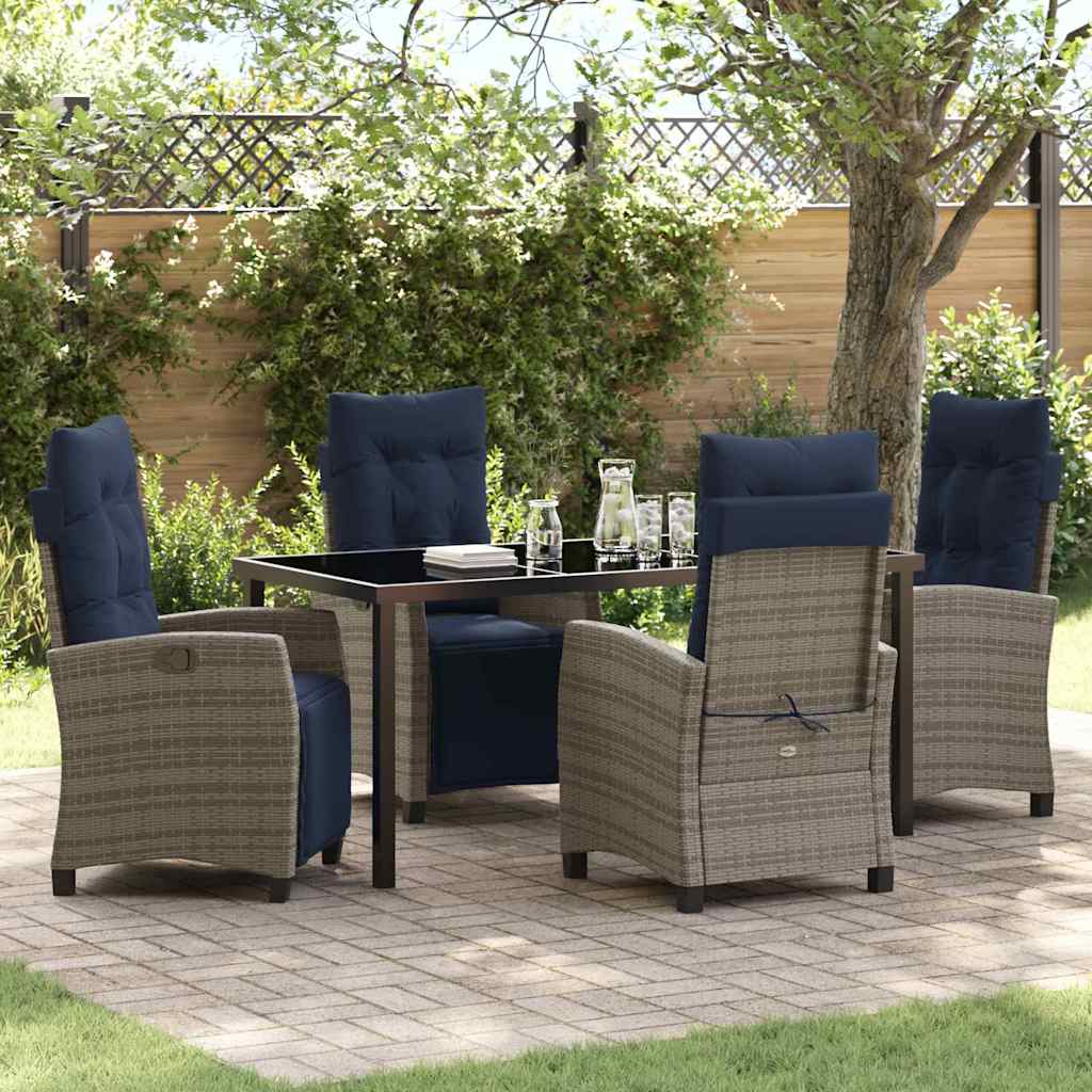 Garden Dining Set with Cushion 5 pcs Grey Poly Rattan