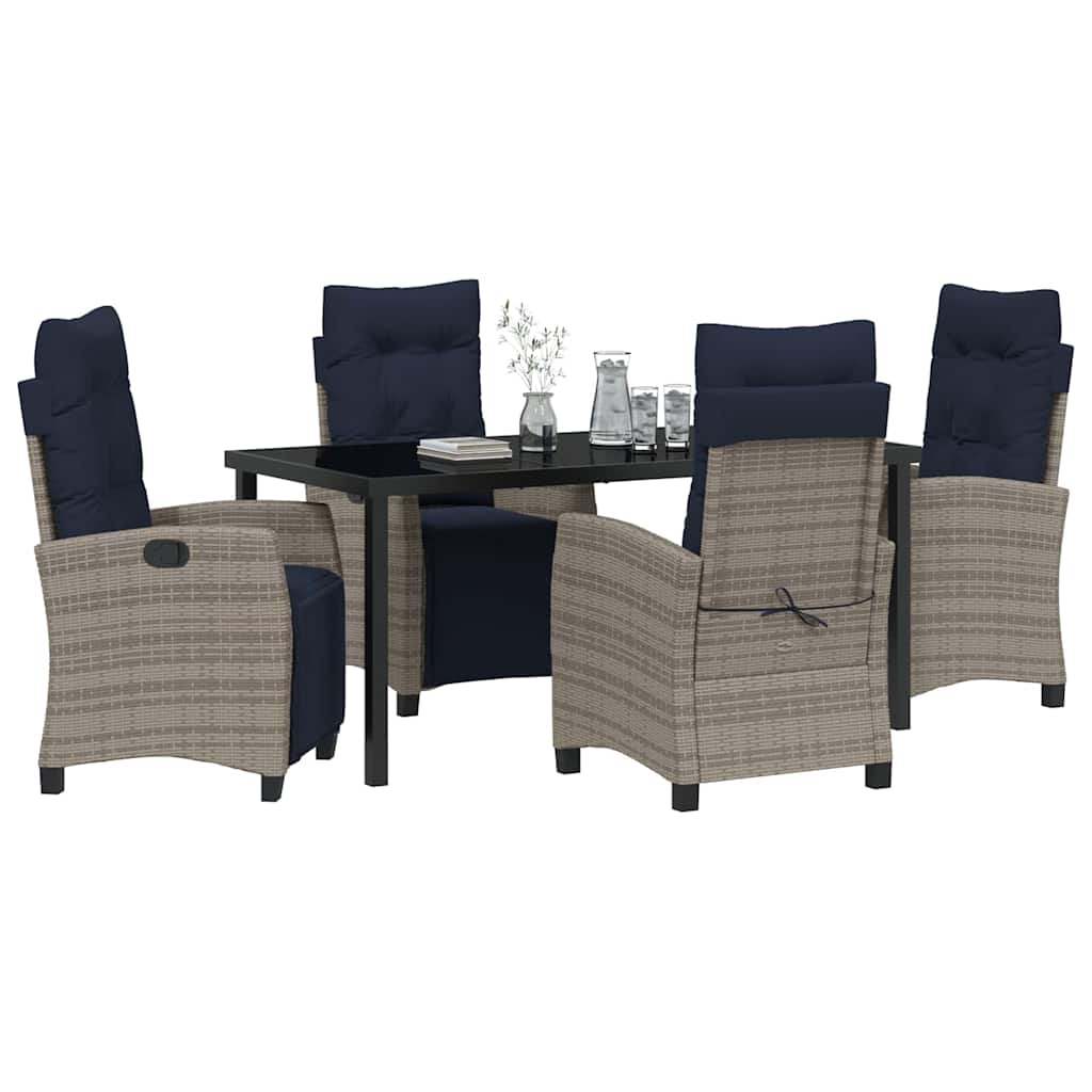 Garden Dining Set with Cushion 5 pcs Grey Poly Rattan