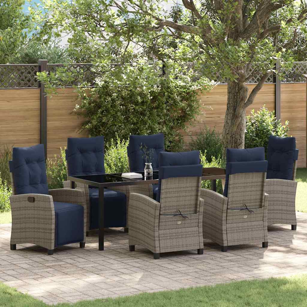 Garden Dining Set with Cushion 7 pcs Grey Poly Rattan