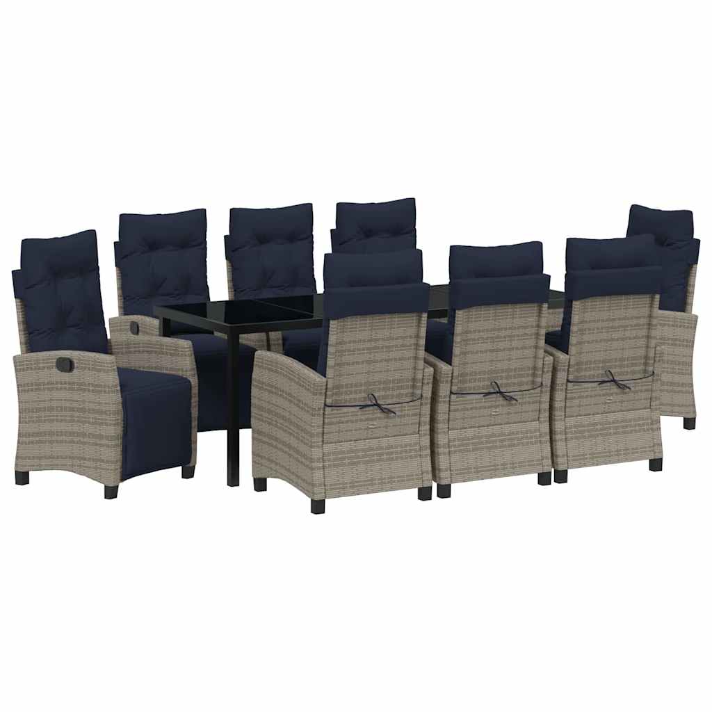 Garden Dining Set with Cushion 9 pcs Grey Poly Rattan