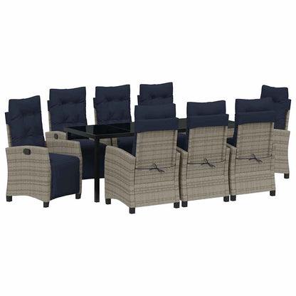 Garden Dining Set with Cushion 9 pcs Grey Poly Rattan