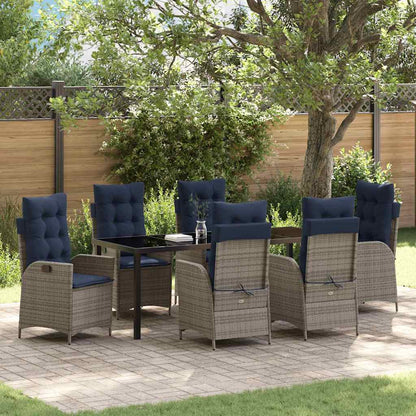 Garden Dining Set with Cushion 7 pcs Grey and Black Rattan