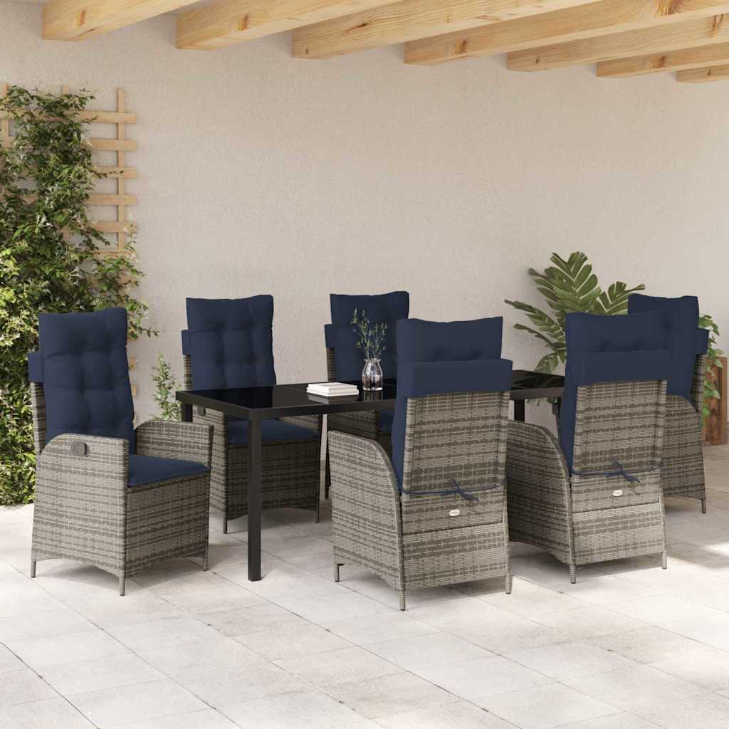 Garden Dining Set with Cushion 7 pcs Grey and Black Rattan