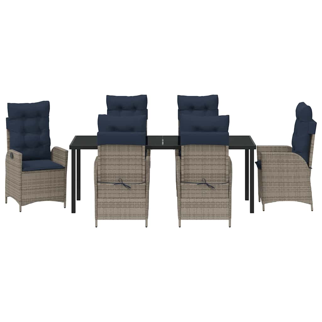 Garden Dining Set with Cushion 7 pcs Grey and Black Rattan