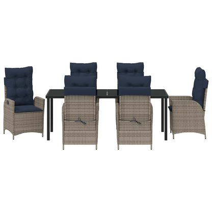Garden Dining Set with Cushion 7 pcs Grey and Black Rattan